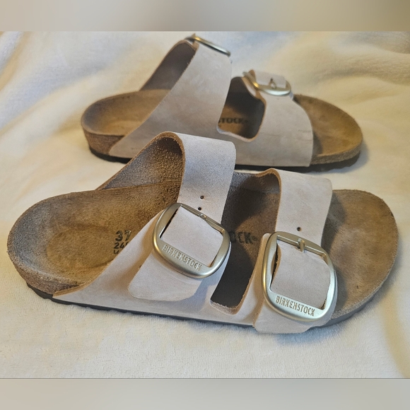 Birkenstock Big Buckle Leather Sandcastle Sand Color Sz 37 Unisex - Picture 2 of 10